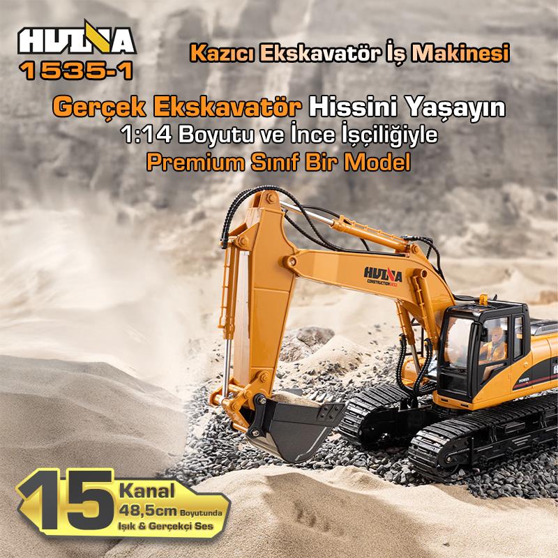 HUINA 1535-1 1/14 Yüksek Kalite 15CH RC Model Ekskavatör Kazıcı Uzaktan Kumandali Çok Fonksiyonlu İş Makinesi - 2.4G Sesli & Işıklı