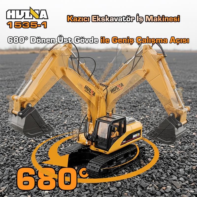 HUINA 1535-1 1/14 Yüksek Kalite 15CH RC Model Ekskavatör Kazıcı Uzaktan Kumandali Çok Fonksiyonlu İş Makinesi - 2.4G Sesli & Işıklı