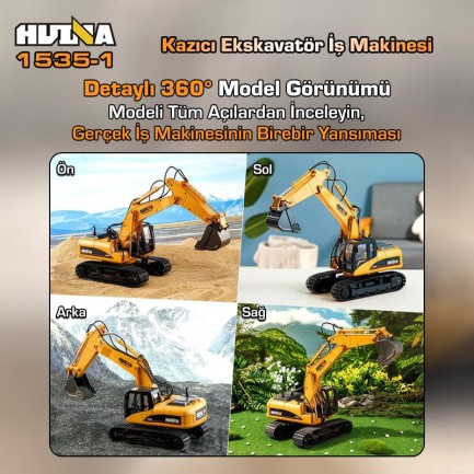 HUINA 1535-1 1/14 Yüksek Kalite 15CH RC Model Ekskavatör Kazıcı Uzaktan Kumandali Çok Fonksiyonlu İş Makinesi - 2.4G Sesli & Işıklı - Thumbnail