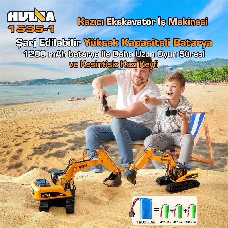 HUINA 1535-1 1/14 Yüksek Kalite 15CH RC Model Ekskavatör Kazıcı Uzaktan Kumandali Çok Fonksiyonlu İş Makinesi - 2.4G Sesli & Işıklı