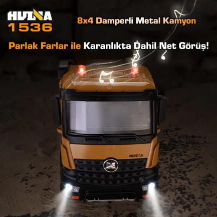 HUINA 1536 1/14 8x4 12CH Profesyonel RC Uzaktan Kumandalı İş Makinesi Metal Damperli Kamyon İnşaat Aracı Dump Truck - Sesli ve Işıklı - Thumbnail