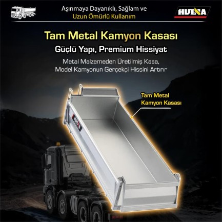 HUINA 1536 PRO 1/14 8x4 13CH Profesyonel RC Uzaktan Kumandalı İş Makinesi Metal Damperli Kamyon İnşaat Aracı Dump Truck - Sesli ve Işıklı - Thumbnail