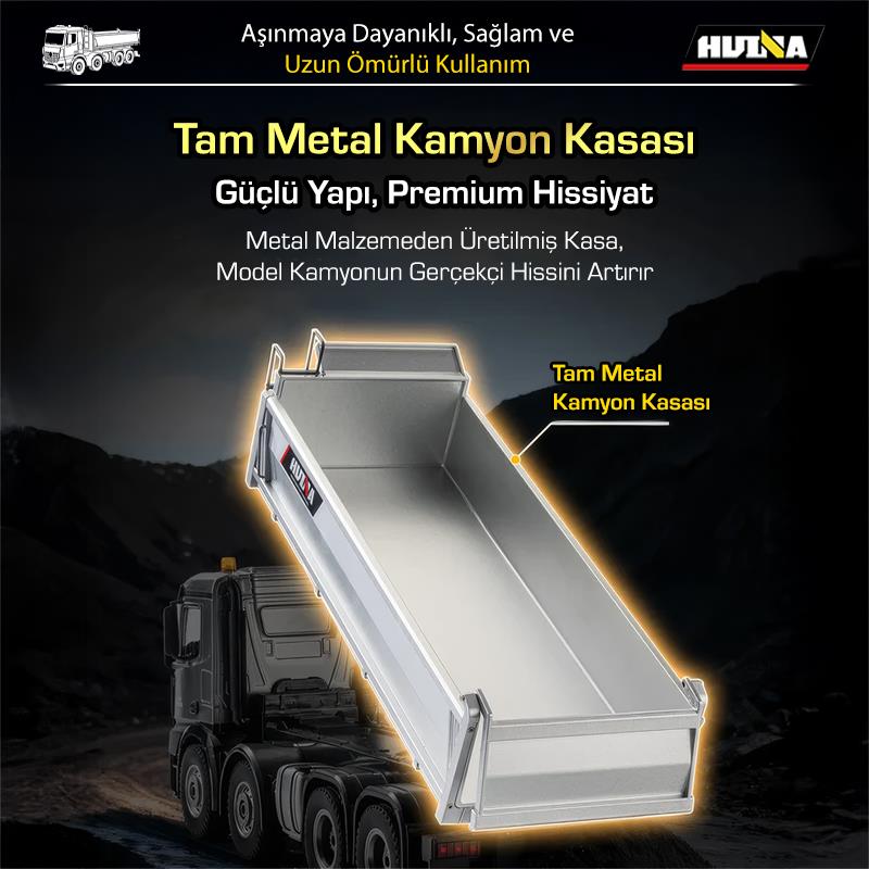 HUINA 1536 PRO 1/14 8x4 13CH Profesyonel RC Uzaktan Kumandalı İş Makinesi Metal Damperli Kamyon İnşaat Aracı Dump Truck - Sesli ve Işıklı