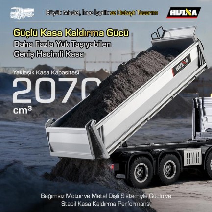 HUINA 1536 PRO 1/14 8x4 13CH Profesyonel RC Uzaktan Kumandalı İş Makinesi Metal Damperli Kamyon İnşaat Aracı Dump Truck - Sesli ve Işıklı - Thumbnail