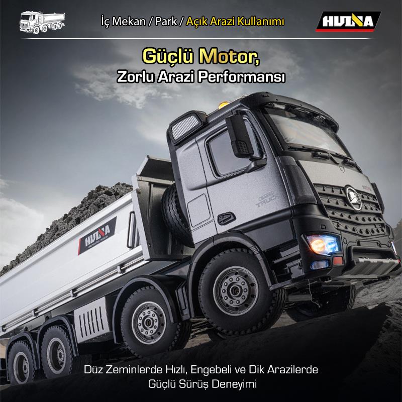 HUINA 1536 PRO 1/14 8x4 13CH Profesyonel RC Uzaktan Kumandalı İş Makinesi Metal Damperli Kamyon İnşaat Aracı Dump Truck - Sesli ve Işıklı