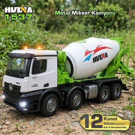 HUINA - HUINA 1537 1/14 Yüksek Kalite RC Model Mikser Kamyonu Çimento Makinesi Uzaktan Kumandalı Metal İş Makinesi