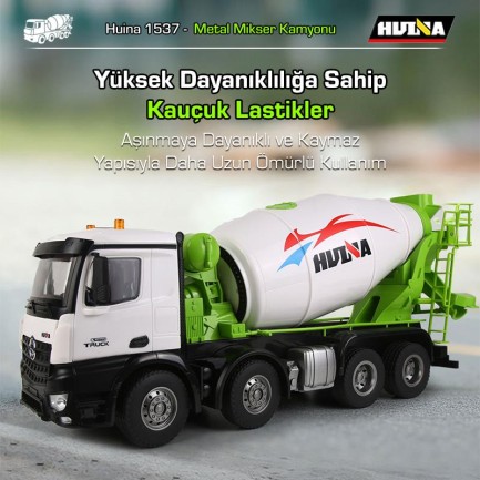 HUINA 1537 1/14 12CH Profesyonel RC Uzaktan Kumandalı İş Makinesi Metal Beton Mikser Çimento Kamyonu İnşaat Aracı Mixer Truck - Sesli ve Işıklı - Thumbnail