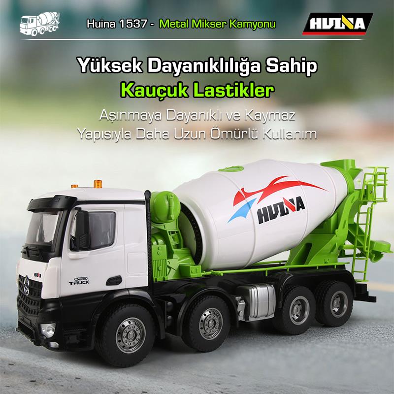 HUINA 1537 1/14 12CH Profesyonel RC Uzaktan Kumandalı İş Makinesi Metal Beton Mikser Çimento Kamyonu İnşaat Aracı Mixer Truck - Sesli ve Işıklı