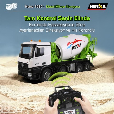 HUINA 1537 1/14 12CH Profesyonel RC Uzaktan Kumandalı İş Makinesi Metal Beton Mikser Çimento Kamyonu İnşaat Aracı Mixer Truck - Sesli ve Işıklı - Thumbnail