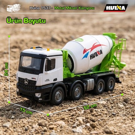 HUINA 1537 1/14 12CH Profesyonel RC Uzaktan Kumandalı İş Makinesi Metal Beton Mikser Çimento Kamyonu İnşaat Aracı Mixer Truck - Sesli ve Işıklı - Thumbnail