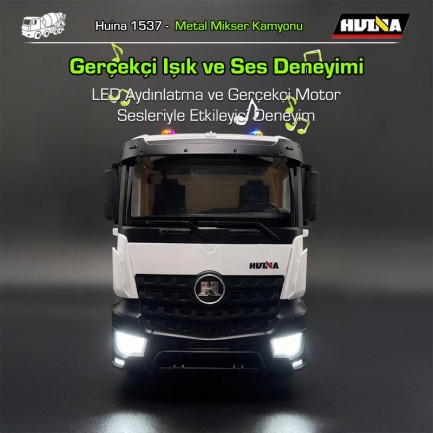 HUINA 1537 1/14 12CH Profesyonel RC Uzaktan Kumandalı İş Makinesi Metal Beton Mikser Çimento Kamyonu İnşaat Aracı Mixer Truck - Sesli ve Işıklı - Thumbnail