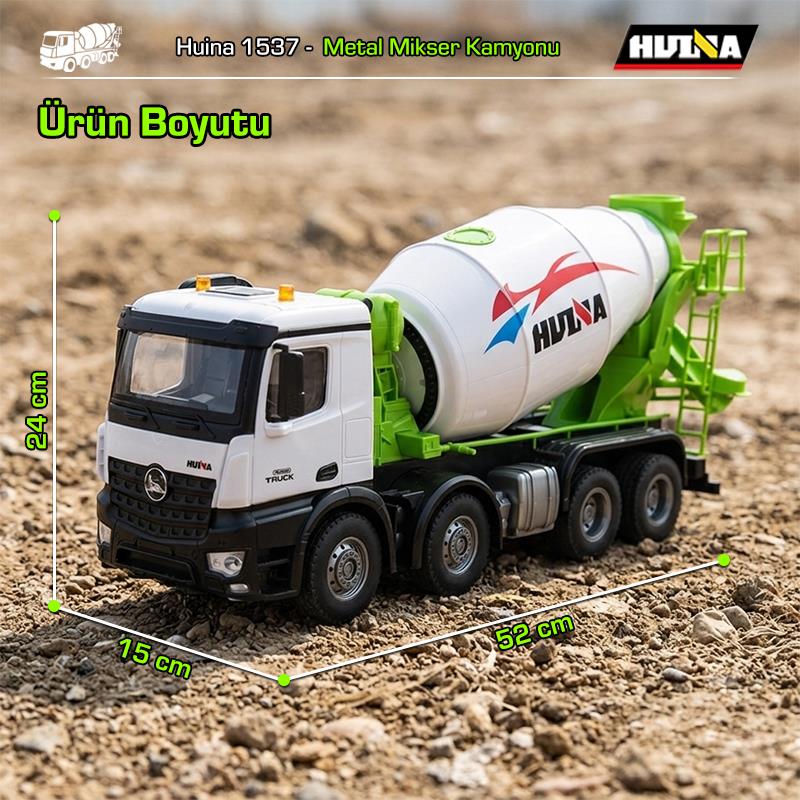 HUINA 1537 1/14 12CH Profesyonel RC Uzaktan Kumandalı İş Makinesi Metal Beton Mikser Çimento Kamyonu İnşaat Aracı Mixer Truck - Sesli ve Işıklı