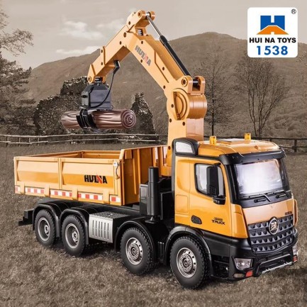 HUINA 1538 1/14 26CH 8x4 Damperli Kamyon RC Kumandalı İş Makinesi 3 Farklı Tutma Kollu Kepçeli RC Model Kereste Kamyonu - 2.4G Full Fonksiyon Sesli&Işıklı - Thumbnail
