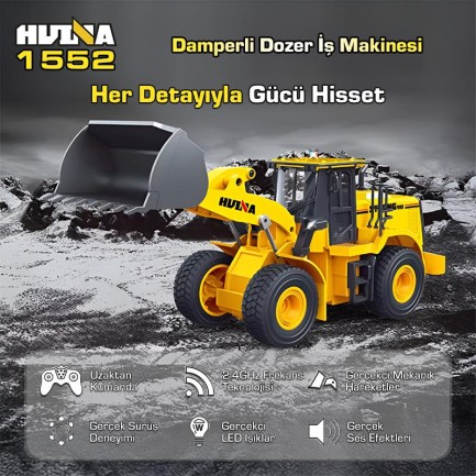 HUINA 1552 1/16 11CH RC Wheel Loader Damper Dozer Kamyon İş Makinesi Kazıcı İnşaat Uzaktan Kumandalı RC Model Metal Kepçeli -2.4G Gerçekçi Similasyon Ses ve Işık Sistemi - Thumbnail