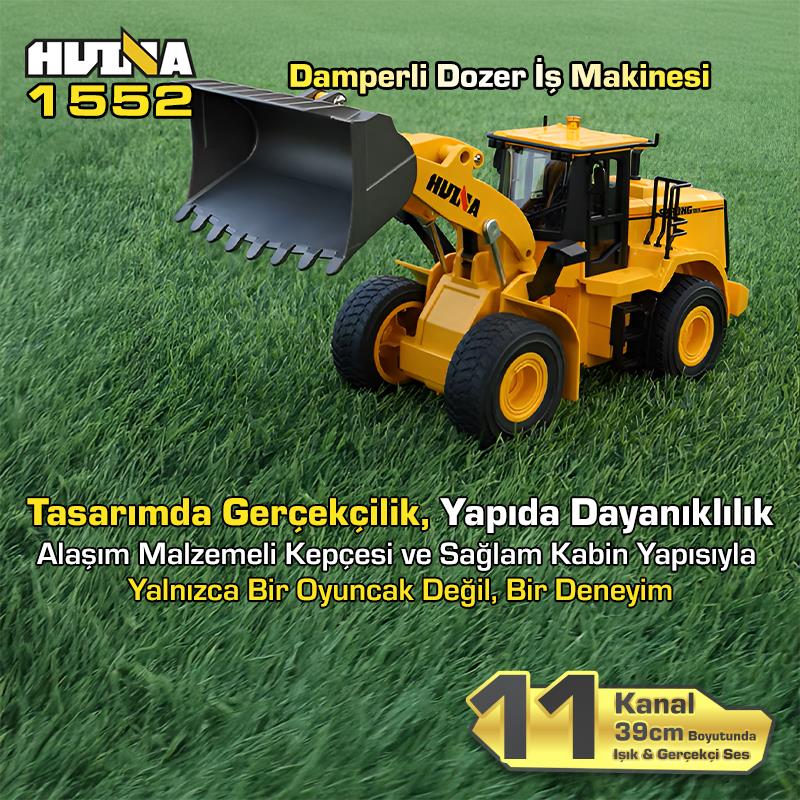 HUINA 1552 1/16 11CH RC Wheel Loader Damper Dozer Kamyon İş Makinesi Kazıcı İnşaat Uzaktan Kumandalı RC Model Metal Kepçeli -2.4G Gerçekçi Similasyon Ses ve Işık Sistemi