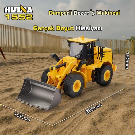 HUINA 1552 1/16 11CH RC Wheel Loader Damper Dozer Kamyon İş Makinesi Kazıcı İnşaat Uzaktan Kumandalı RC Model Metal Kepçeli -2.4G Gerçekçi Similasyon Ses ve Işık Sistemi - Thumbnail