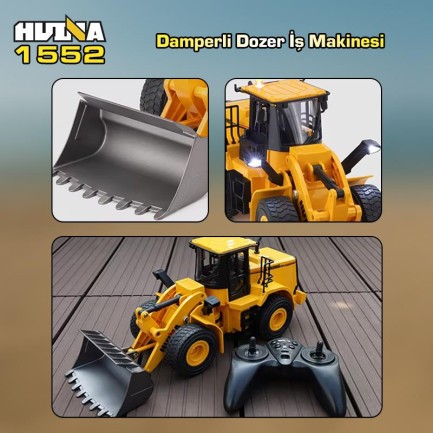 HUINA 1552 1/16 11CH RC Wheel Loader Damper Dozer Kamyon İş Makinesi Kazıcı İnşaat Uzaktan Kumandalı RC Model Metal Kepçeli -2.4G Gerçekçi Similasyon Ses ve Işık Sistemi - Thumbnail