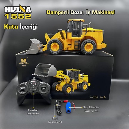 HUINA 1552 1/16 11CH RC Wheel Loader Damper Dozer Kamyon İş Makinesi Kazıcı İnşaat Uzaktan Kumandalı RC Model Metal Kepçeli -2.4G Gerçekçi Similasyon Ses ve Işık Sistemi - Thumbnail