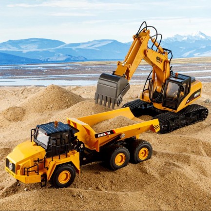 HUINA 1553 1/16 Yüksek Kalite 11CH RC Model Damperli Kamyon Uzaktan Kumandalı Çok Fonksiyonlu İş Makinesi -2.4G Sesli&Işıklı - Thumbnail