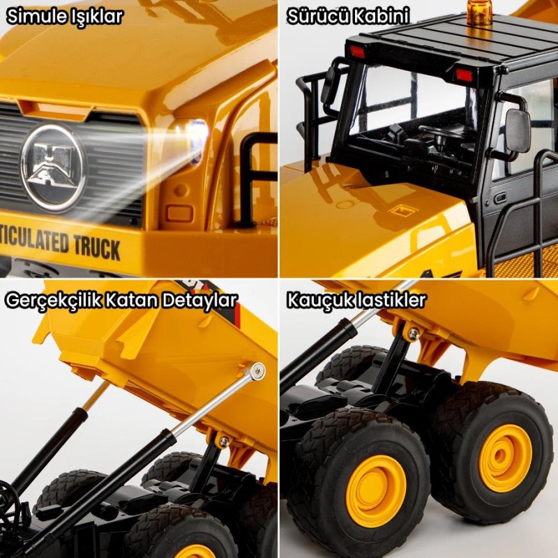 HUINA 1553 1/16 Yüksek Kalite 11CH RC Model Damperli Kamyon Uzaktan Kumandalı Çok Fonksiyonlu İş Makinesi -2.4G Sesli&Işıklı