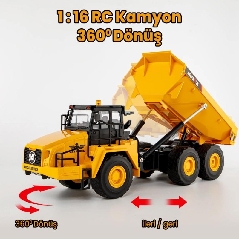 HUINA 1553 1/16 Yüksek Kalite 11CH RC Model Damperli Kamyon Uzaktan Kumandalı Çok Fonksiyonlu İş Makinesi -2.4G Sesli&Işıklı