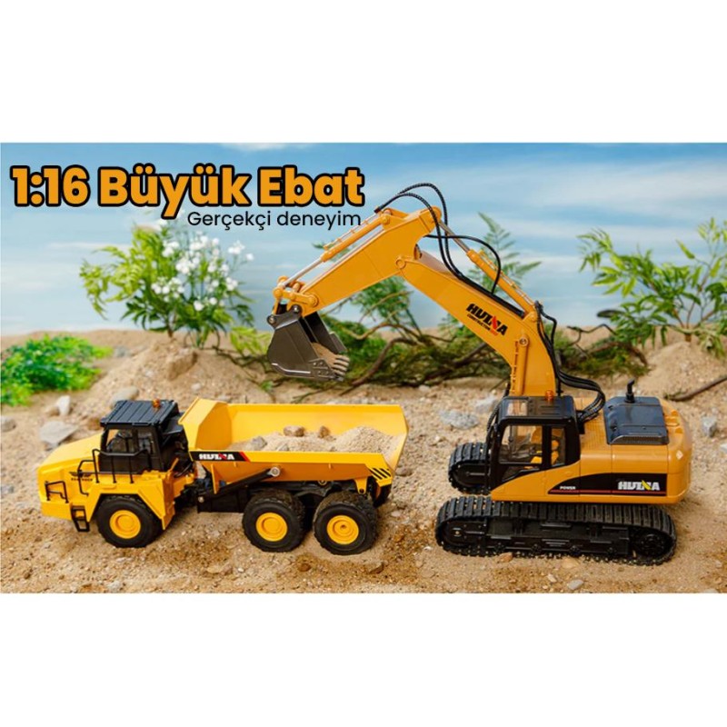 HUINA 1553 1/16 Yüksek Kalite 11CH RC Model Damperli Kamyon Uzaktan Kumandalı Çok Fonksiyonlu İş Makinesi -2.4G Sesli&Işıklı