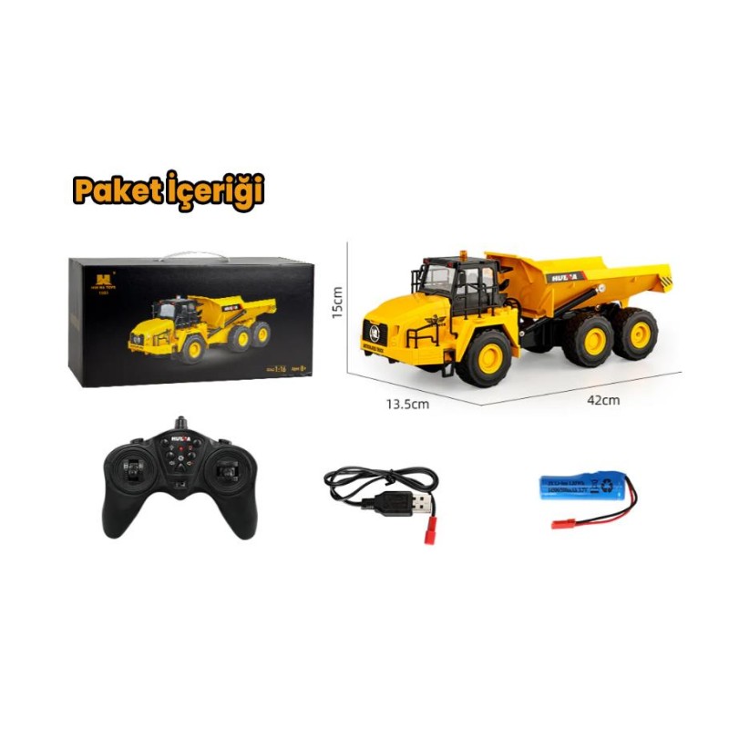 HUINA 1553 1/16 Yüksek Kalite 11CH RC Model Damperli Kamyon Uzaktan Kumandalı Çok Fonksiyonlu İş Makinesi -2.4G Sesli&Işıklı