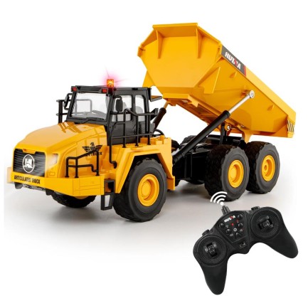 HUINA - HUINA 1553 1/16 Yüksek Kalite 11CH RC Model Damperli Kamyon Uzaktan Kumandalı Çok Fonksiyonlu İş Makinesi -2.4G Sesli&Işıklı