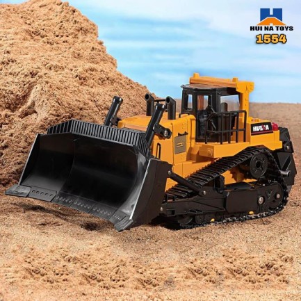 HUINA - HUINA 1554 1/16 Yüksek Kalite 11CH RC Model Caterpillar Buldozer Paletli Metal Kepçe Kazıcı Uzaktan Kumandalı İş Makinesi -2.4G Sesli ve Işıklı