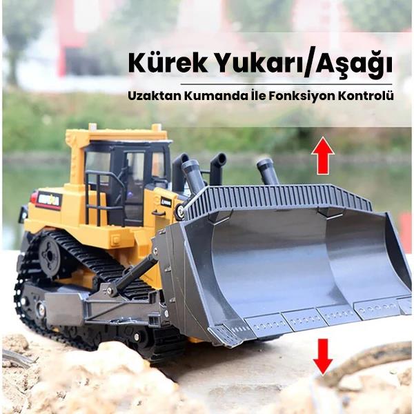 HUINA 1554 1/16 Yüksek Kalite 11CH RC Model Caterpillar Buldozer Paletli Metal Kepçe Kazıcı Uzaktan Kumandalı İş Makinesi -2.4G Sesli ve Işıklı