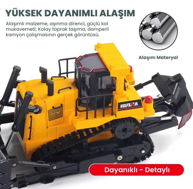 HUINA 1554 1/16 Yüksek Kalite 11CH RC Model Caterpillar Buldozer Paletli Metal Kepçe Kazıcı Uzaktan Kumandalı İş Makinesi -2.4G Sesli ve Işıklı