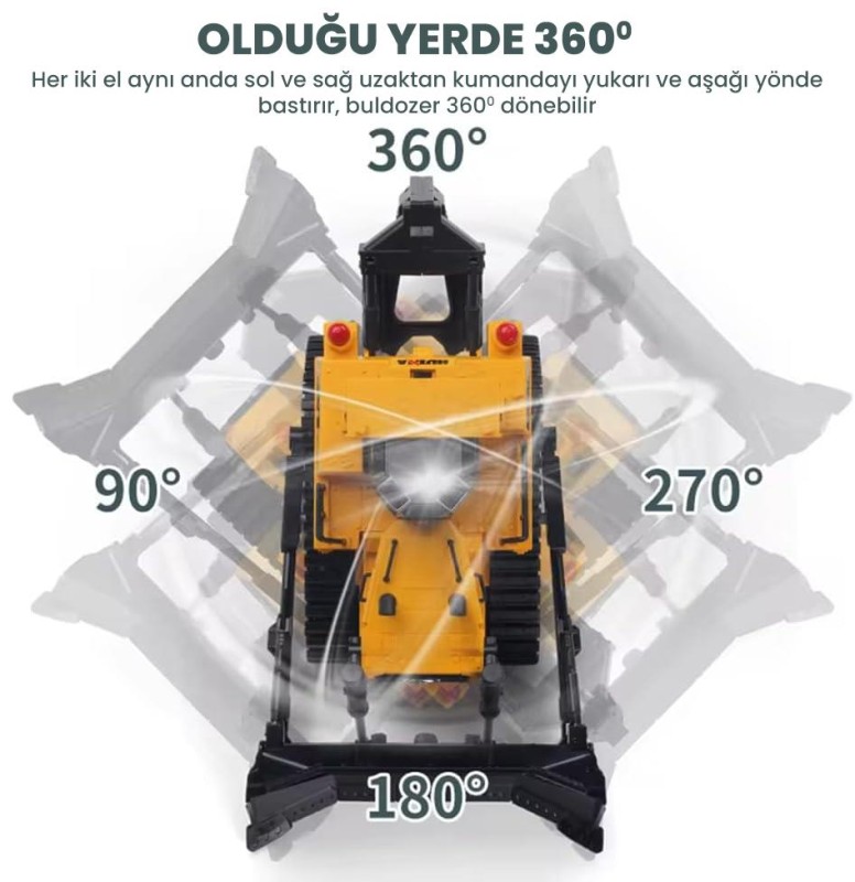 HUINA 1554 1/16 Yüksek Kalite 11CH RC Model Caterpillar Buldozer Paletli Metal Kepçe Kazıcı Uzaktan Kumandalı İş Makinesi -2.4G Sesli ve Işıklı