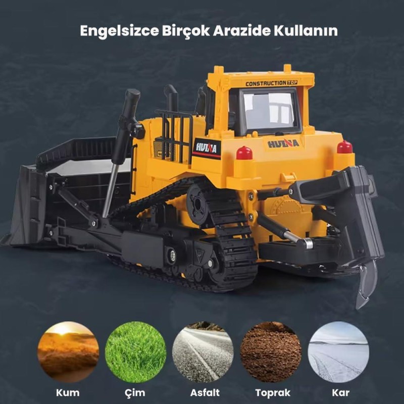 HUINA 1554 1/16 Yüksek Kalite 11CH RC Model Caterpillar Buldozer Paletli Metal Kepçe Kazıcı Uzaktan Kumandalı İş Makinesi -2.4G Sesli ve Işıklı