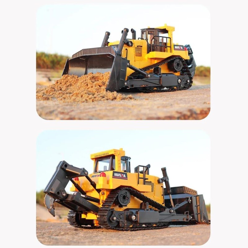 HUINA 1554 1/16 Yüksek Kalite 11CH RC Model Caterpillar Buldozer Paletli Metal Kepçe Kazıcı Uzaktan Kumandalı İş Makinesi -2.4G Sesli ve Işıklı