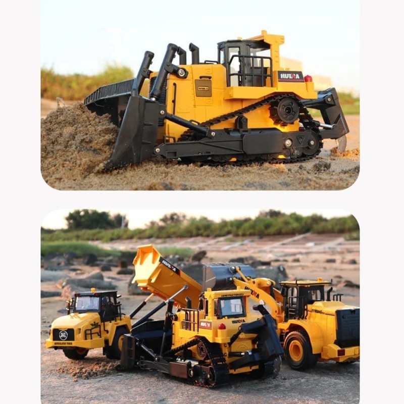 HUINA 1554 1/16 Yüksek Kalite 11CH RC Model Caterpillar Buldozer Paletli Metal Kepçe Kazıcı Uzaktan Kumandalı İş Makinesi -2.4G Sesli ve Işıklı