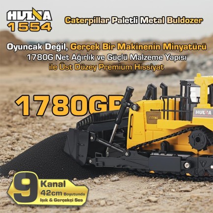 HUINA 1554 1/16 Yüksek Kalite 11CH RC Model Caterpillar Buldozer Paletli Metal Kepçe Kazıcı Uzaktan Kumandalı İş Makinesi -2.4G Sesli ve Işıklı - Thumbnail