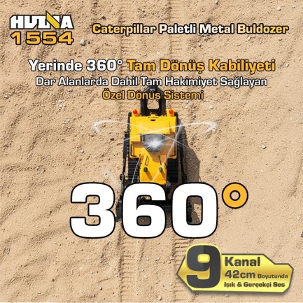 HUINA 1554 1/16 Yüksek Kalite 11CH RC Model Caterpillar Buldozer Paletli Metal Kepçe Kazıcı Uzaktan Kumandalı İş Makinesi -2.4G Sesli ve Işıklı - Thumbnail