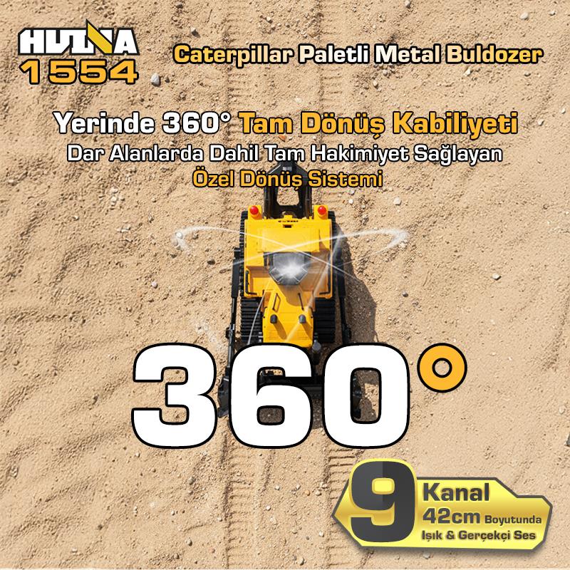 HUINA 1554 1/16 Yüksek Kalite 11CH RC Model Caterpillar Buldozer Paletli Metal Kepçe Kazıcı Uzaktan Kumandalı İş Makinesi -2.4G Sesli ve Işıklı