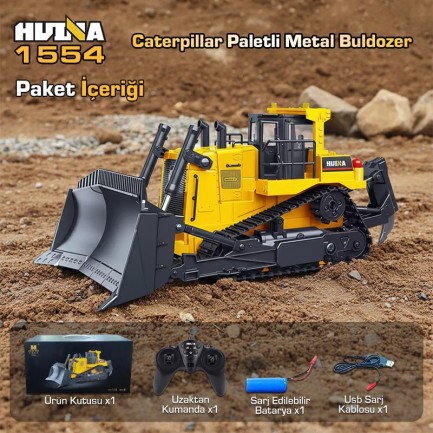HUINA 1554 1/16 Yüksek Kalite 11CH RC Model Caterpillar Buldozer Paletli Metal Kepçe Kazıcı Uzaktan Kumandalı İş Makinesi -2.4G Sesli ve Işıklı - Thumbnail