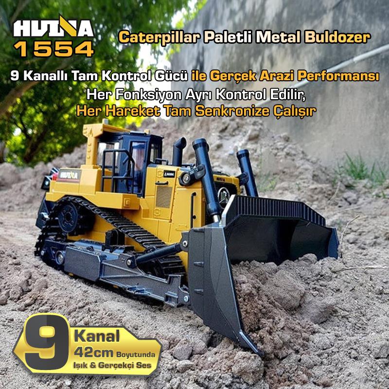 HUINA 1554 1/16 Yüksek Kalite 11CH RC Model Caterpillar Buldozer Paletli Metal Kepçe Kazıcı Uzaktan Kumandalı İş Makinesi -2.4G Sesli ve Işıklı