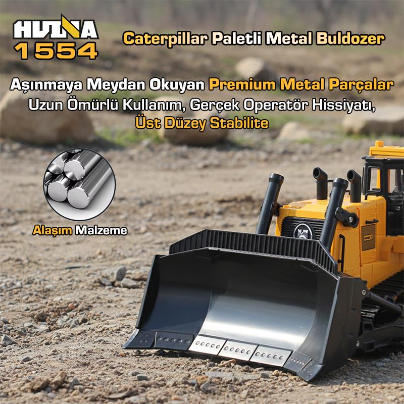 HUINA 1554 1/16 Yüksek Kalite 11CH RC Model Caterpillar Buldozer Paletli Metal Kepçe Kazıcı Uzaktan Kumandalı İş Makinesi -2.4G Sesli ve Işıklı