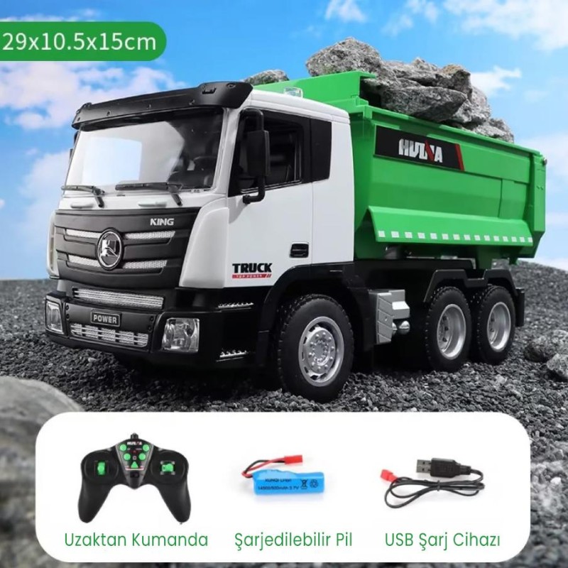 HUINA 1556 1/18 9CH RC Model Damperli Kamyon Kumandalı İş Makinesi 2.4G Full Fonksiyon Sesli ve Işıklı