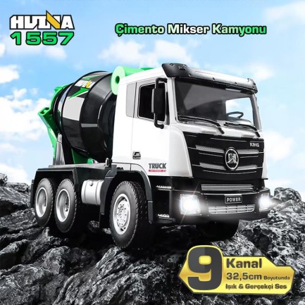 HUINA - HUINA 1557 1/18 9CH RC Model Çimento Mikseri Kamyon Uzaktan Kumandalı İş Makinası - 2.4G Full Fonksiyon Sesli ve Işıklı