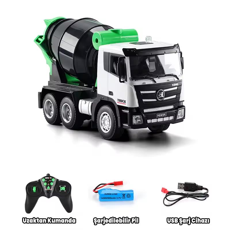 HUINA 1557 1/18 9CH RC Model Çimento Mikseri Kamyon Uzaktan Kumandalı İş Makinası - 2.4G Full Fonksiyon Sesli ve Işıklı