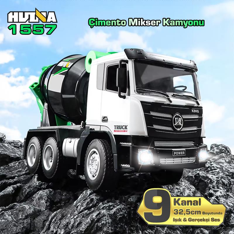 HUINA 1557 1/18 9CH RC Model Çimento Mikseri Kamyon Uzaktan Kumandalı İş Makinası - 2.4G Full Fonksiyon Sesli ve Işıklı