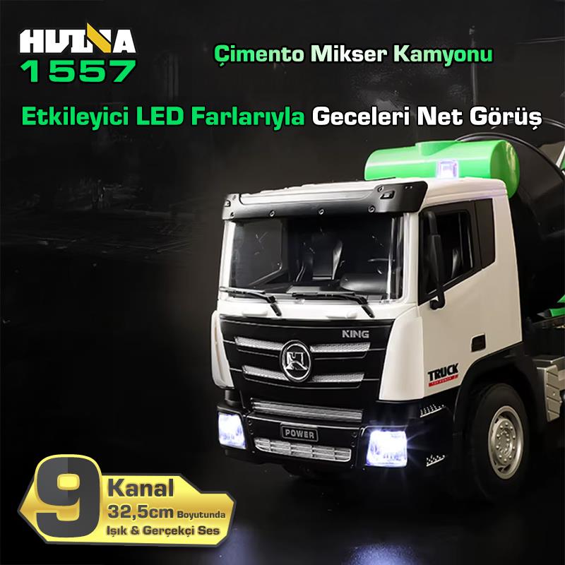 HUINA 1557 1/18 9CH RC Model Çimento Mikseri Kamyon Uzaktan Kumandalı İş Makinası - 2.4G Full Fonksiyon Sesli ve Işıklı
