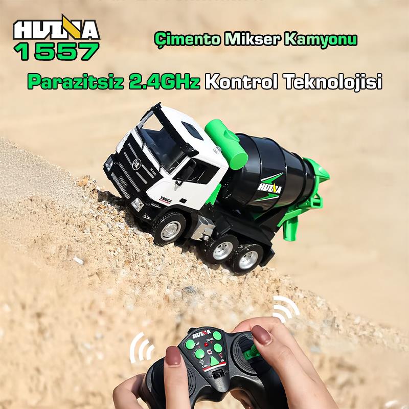 HUINA 1557 1/18 9CH RC Model Çimento Mikseri Kamyon Uzaktan Kumandalı İş Makinası - 2.4G Full Fonksiyon Sesli ve Işıklı