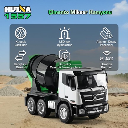 HUINA 1557 1/18 9CH RC Model Çimento Mikseri Kamyon Uzaktan Kumandalı İş Makinası - 2.4G Full Fonksiyon Sesli ve Işıklı - Thumbnail