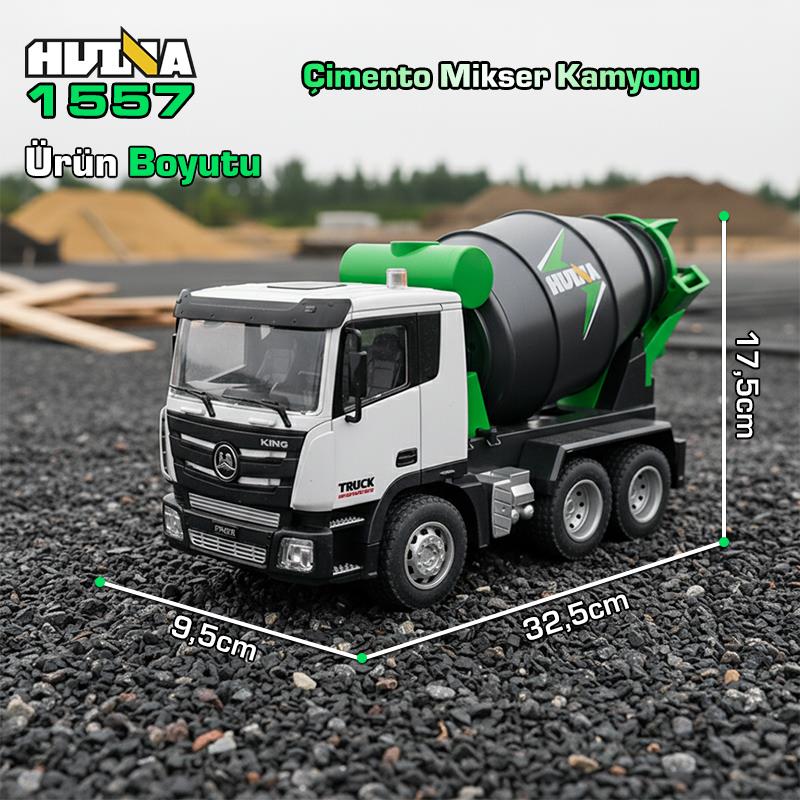 HUINA 1557 1/18 9CH RC Model Çimento Mikseri Kamyon Uzaktan Kumandalı İş Makinası - 2.4G Full Fonksiyon Sesli ve Işıklı