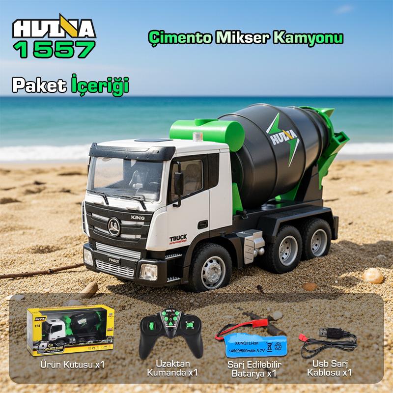 HUINA 1557 1/18 9CH RC Model Çimento Mikseri Kamyon Uzaktan Kumandalı İş Makinası - 2.4G Full Fonksiyon Sesli ve Işıklı
